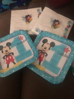 Mickey Mouse first birthday cake plates and napkins brand new