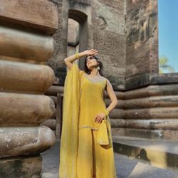 Yellow sharara suit set haldi sharara set with organza dupatta indian suit set sharara gharara wedding suit women pakistani dress silk suit