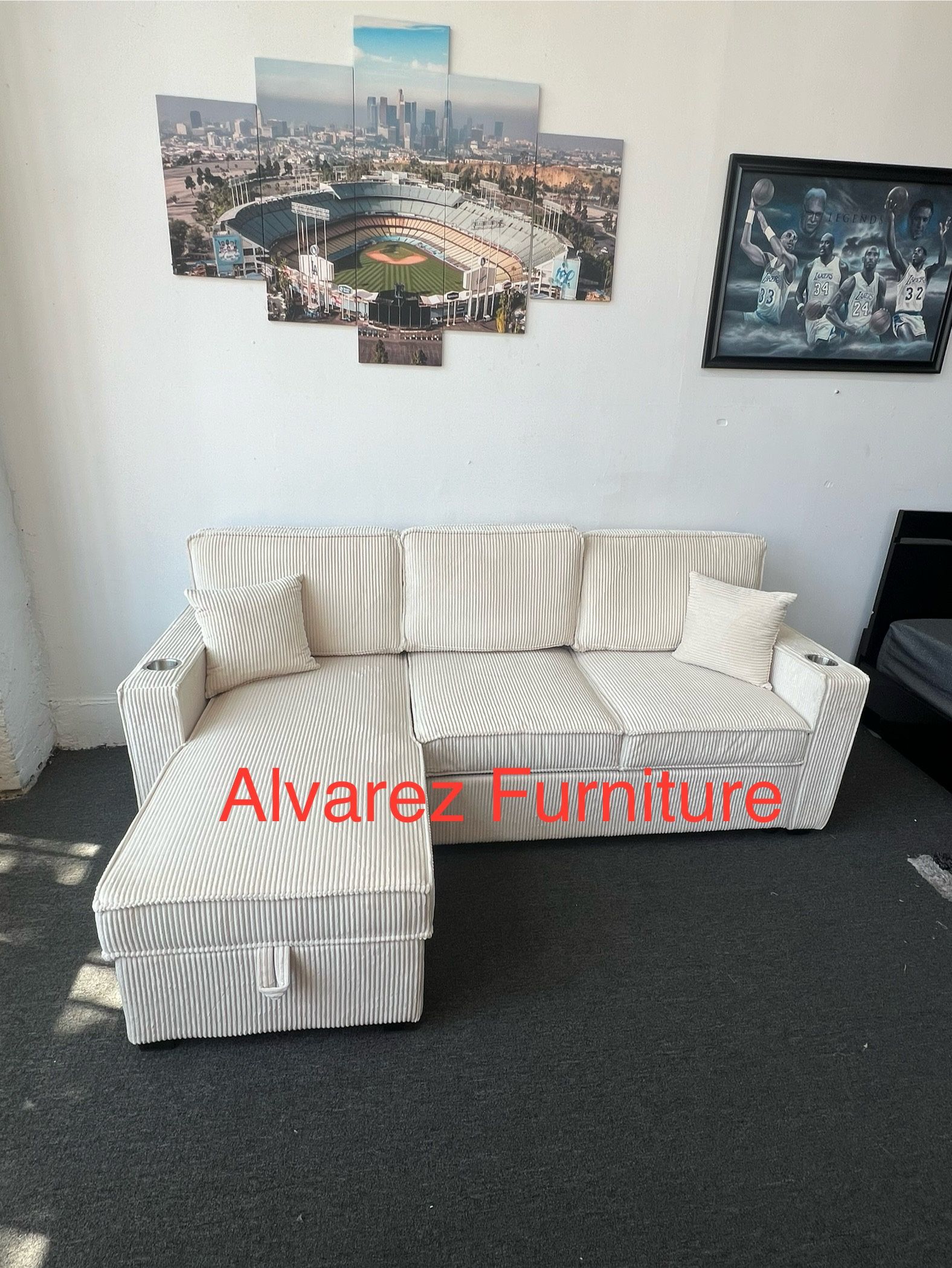 Corduroy Sectional Sleeper With Storage And USB Charging Port