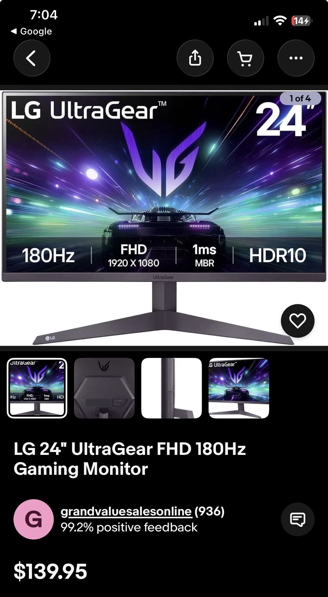 LG 24" UltraGear FHD 180Hz Gaming Monitor