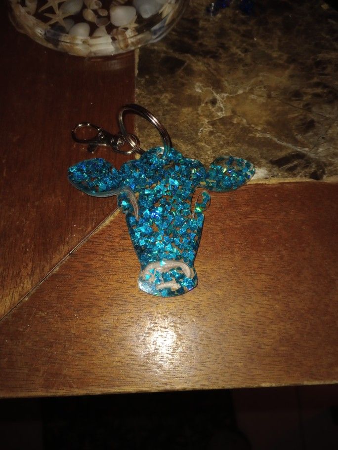 Hand Crafted Resin Cow Key Chain