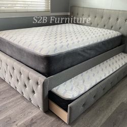 Full Twin Size Grey Trundle With Orthopedic Included 