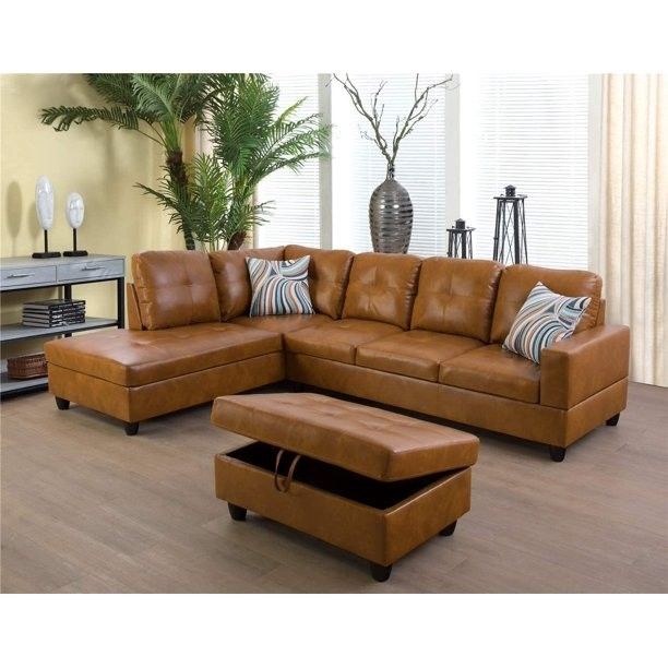 New Ginger Leather Sectional And Ottoman