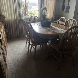 Oak Table With Antique Hutch 