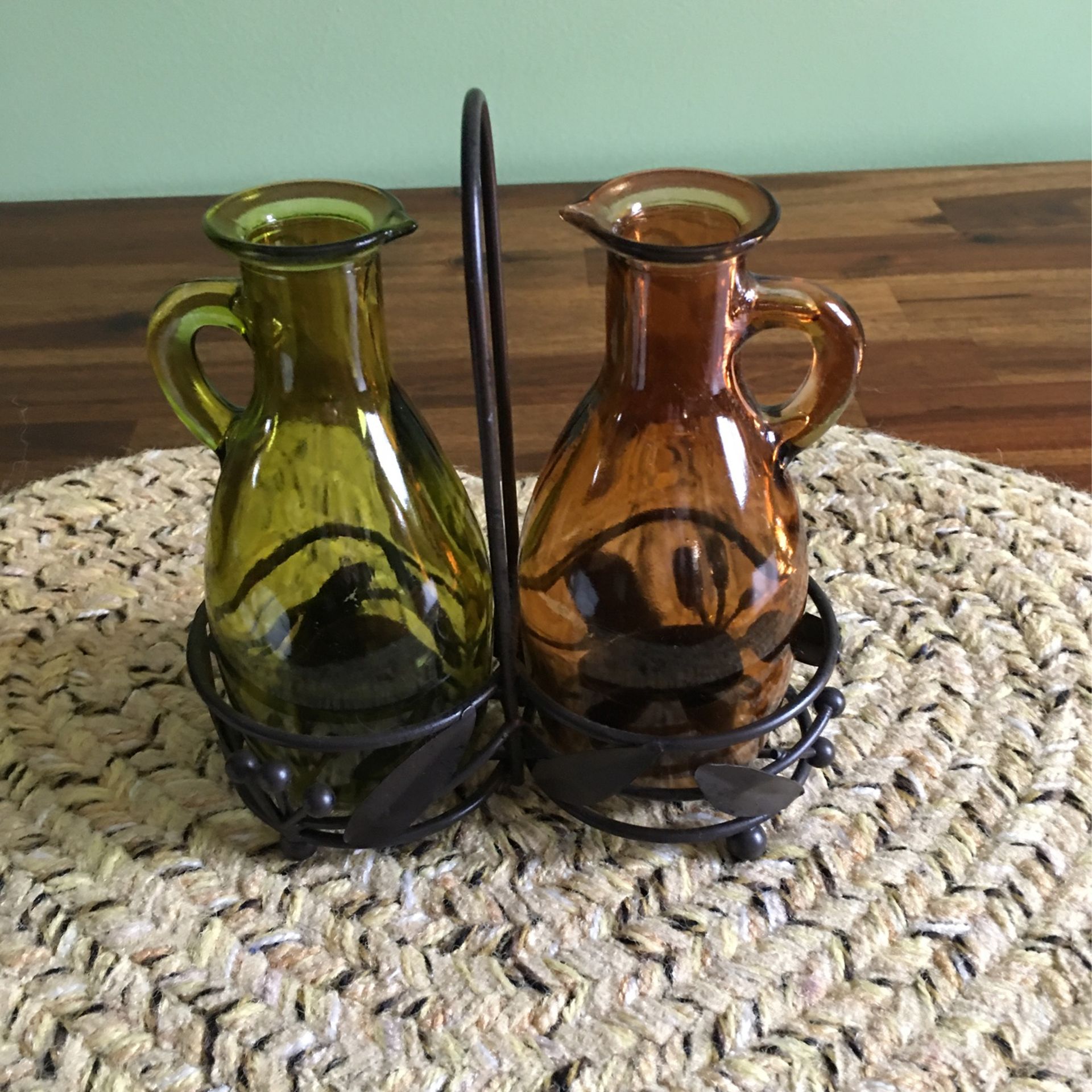 Brown Jug And Amber Jug Candle Holders