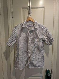 Mackintosh Philosophy Striped Linen Shirt - Blue/White, Size M