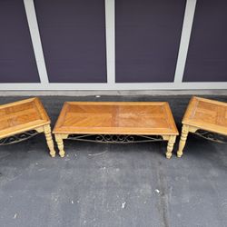 Solid Wood Coffee And 2 Side Tables