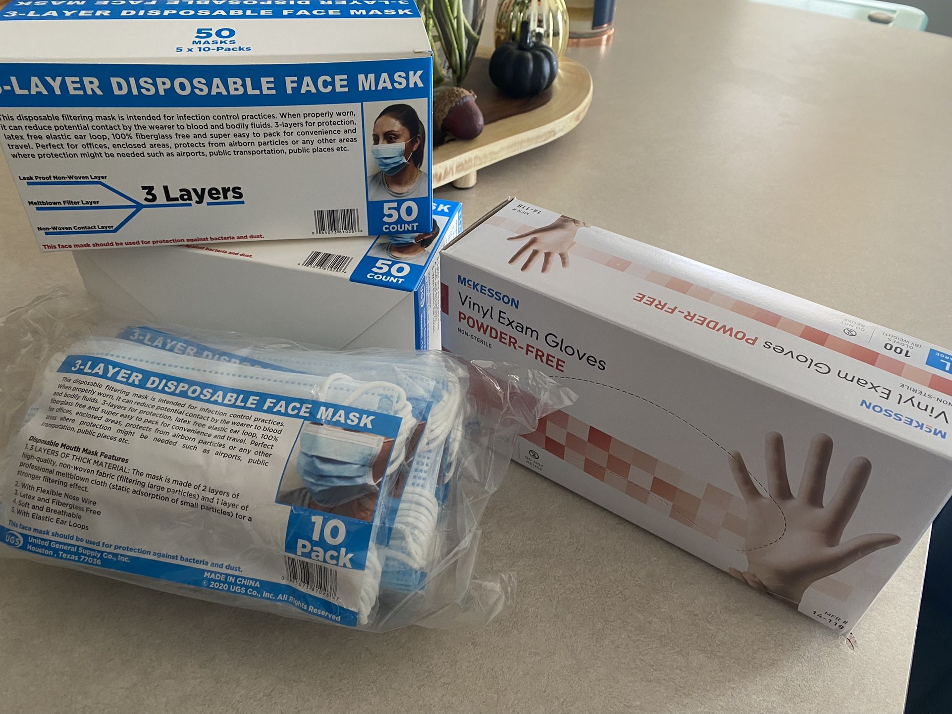 2 Blue Disposable Face Masks 50 Count Boxes And 1 Box Of 100 Gloves  (50 Bundles Available)