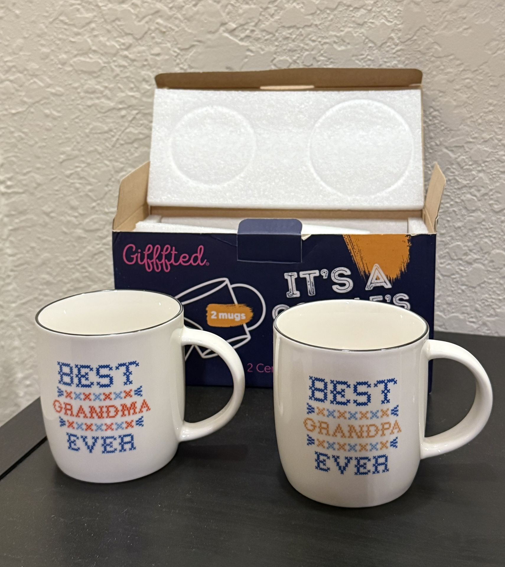 Best Grandpa & Grandma EVER Cute Mug Set Gift From Grandkids Cross Stitch Design