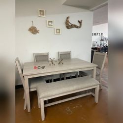 6 Pc Solid Wood Dining Table Set