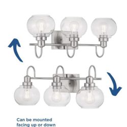 Home Decorators Collection Halyn 23 in. 3-Light Brushed Nickel Bathroom Vanity Light with Clear Glass Shades