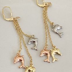 Dolphin Long Tassel Earrings ( Tricolor Gold plated) 