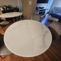 Marble Glass Table With 4 Velour Grey Chairs 
