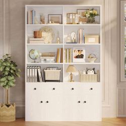 White Tall Bookcase With 4 Drawers & 4 Doors