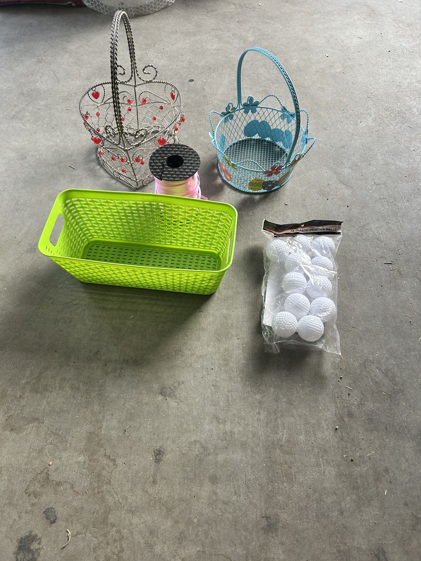 Basket, ribbon, and balls