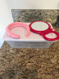 Mirror compact conair head band and plastic storage