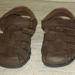 Boys Brown Leather Velcro Sandals (Size 8)