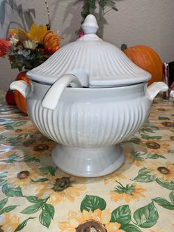 White Ceramic Soup Tureen With Lid And Ladle!