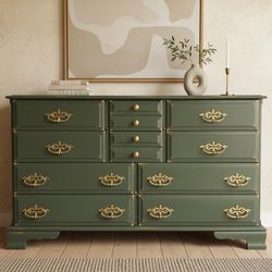 Awesome shabby distressed solid wood large 10 drawer dresser