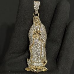14K Gold filled Diamond Virgin Mary Pendant