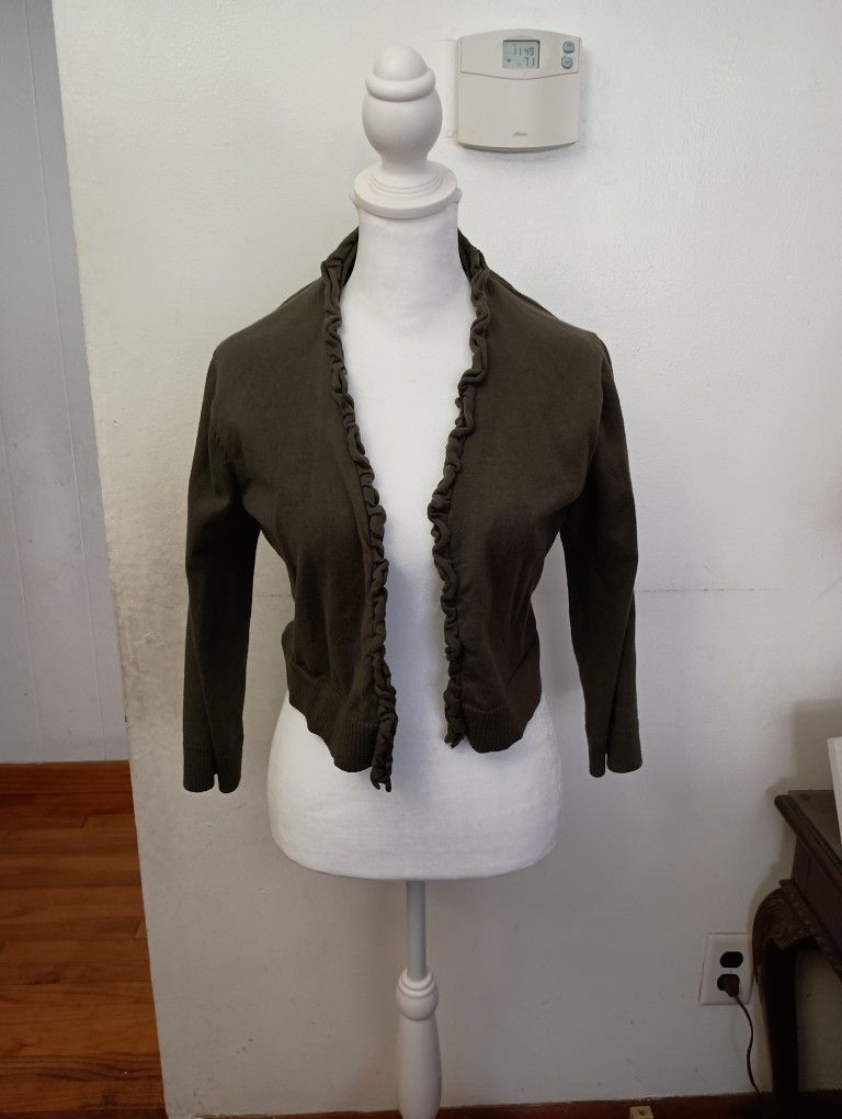 Olive Green Ruffled CK Calvin Klein Cardigan Large