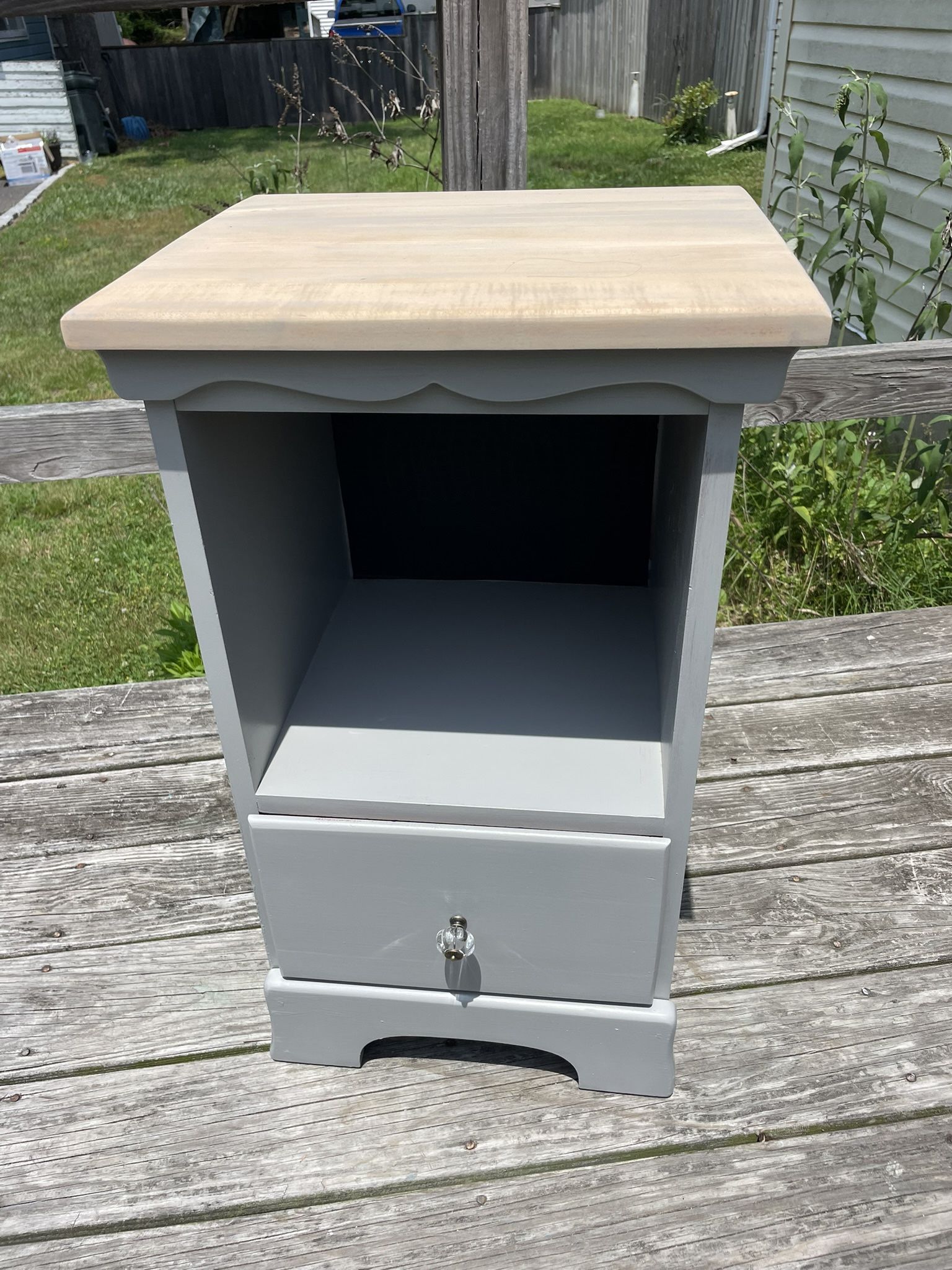 Solid Wood Grey And Grey Washed End Table / Nightstand 