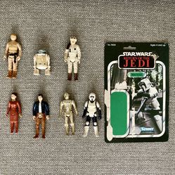 Vintage Star Wars Lot – 7 Action Figures + Card Back -1970’s 1980’s –  ROTJ – ESB 