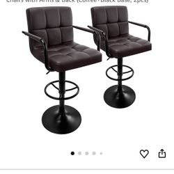 Huracan Bar Stool Set - 2 Counter Height Swivel Bar Chairs with Arms & Back (Coffee+Black Base, 2pcs)