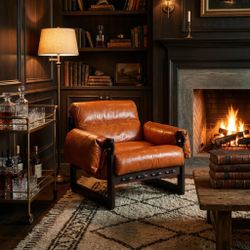 Ravena Modern Vintage Leather Lounge Chair with Removable Armrests