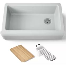 Kohler Riverby Ice Grey Cast Iron 35.6875” Single Bowl Farmhouse Apron Kitchen Sink