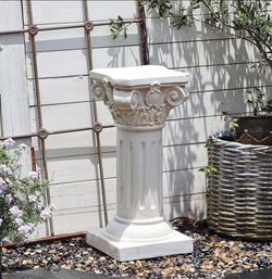 Decorative Roman Column Pedest, White , 21.7 inch al, MGO Cement with Fiber, Classical Garden Pillar, Indoor Outdoor Decor, Wrap Foam, NEW