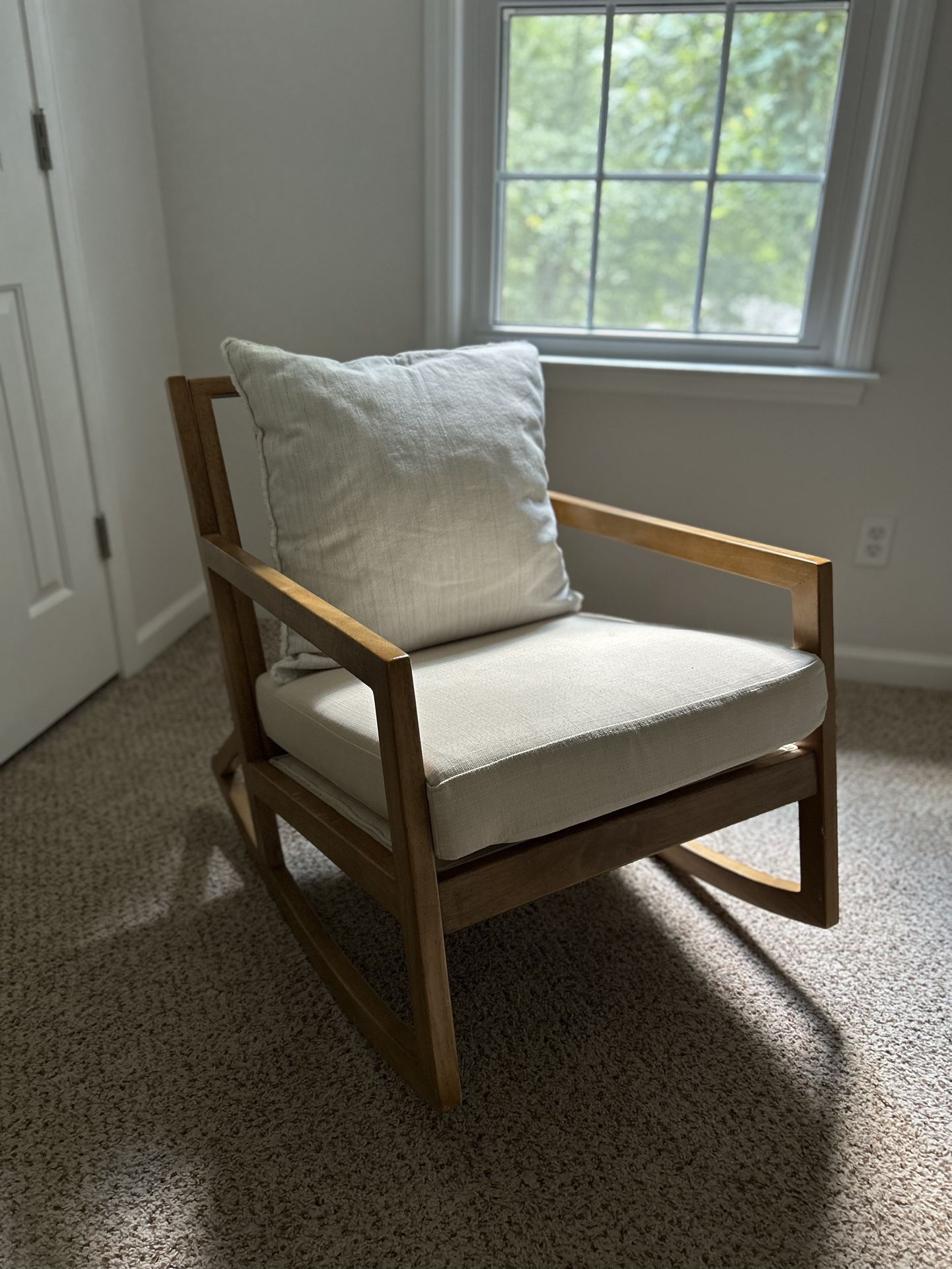 Wood Neutral/Beige Cushioned Rocking Chair