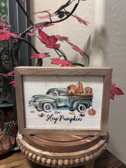  Rae Dunn "Hey Pumpkin" Wooden Sign - Farmhouse Truck Pumpkins