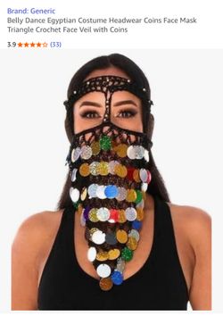 Brand: Generic Belly Dance Egyptian Costume Headwear Coins Face Mask Triangle Crochet Face Veil with Coins