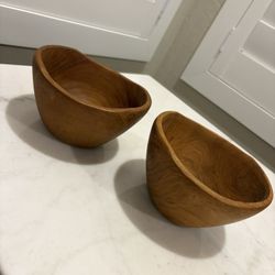 Set of 2 Hand Carved Teak Wood Bowls Thailand mid-century modern (MCM) era