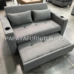 New! Square Arm Convertible Sofa, Grey Sofa Bed, Sofabed, Sofa bed with cupholders, Dark Gray Sleeper Sofa, Couch, Sleeper Sofa Bed Dimensions: Sofa: 
