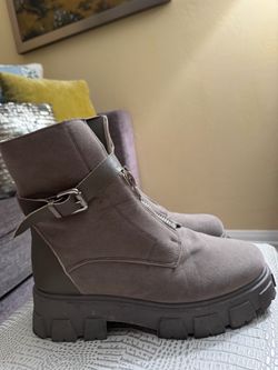 Women’s grey suede combat boots