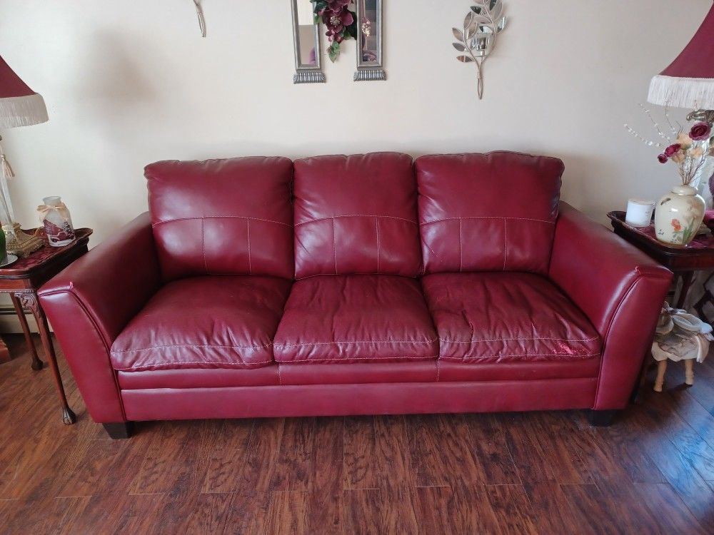 Faux Leather Burgundy Sofa Couch