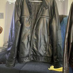 GUESS Leather Coat, Blk, Men's