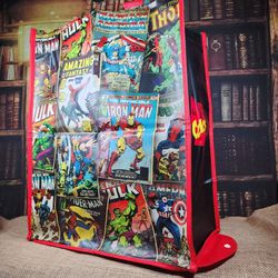 Marvel Comics Lined Reusable Shopping Bag Tote - Folds Flat w Snaps - Hulk, Thor