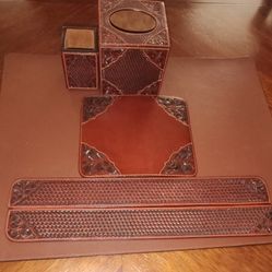DDD Handtooled Leather Desk Pad Set