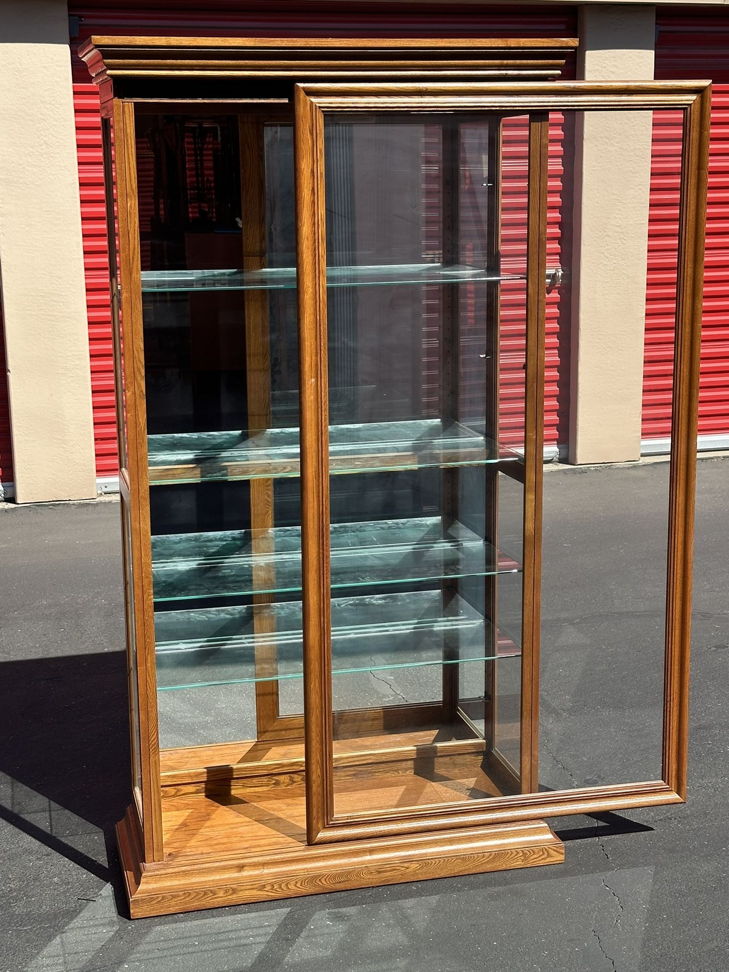 Oak Curio Cabinet - Sliding Door