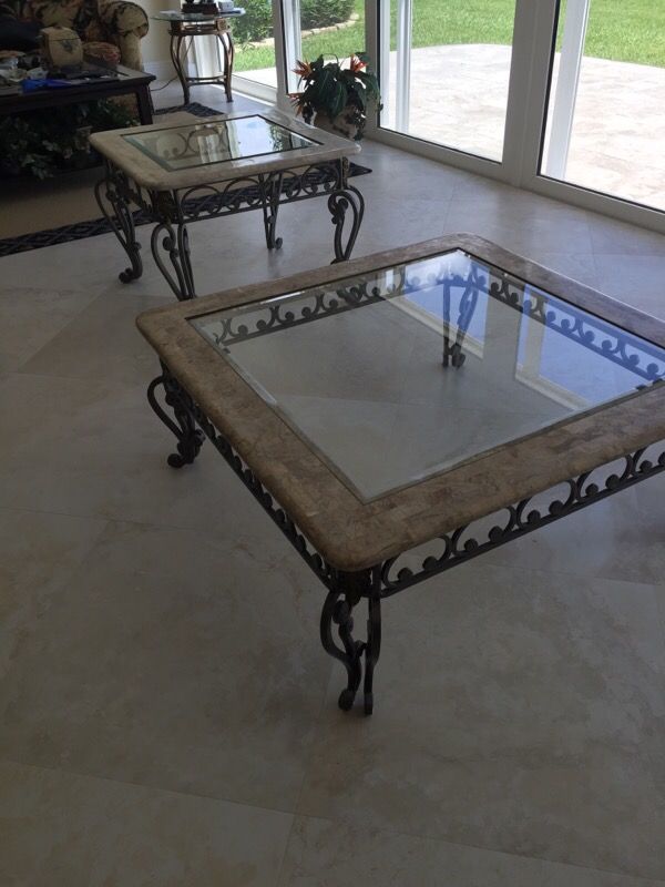 Fossil Stone And Glass Coffee Table Ideas Iron With Fossil Stone Glass All In Great Condition Bar Stools Wine Rack End Table Coffee