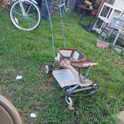 Vintage 1950s Taylor Tot Metal Wood Baby Stroller Walker 