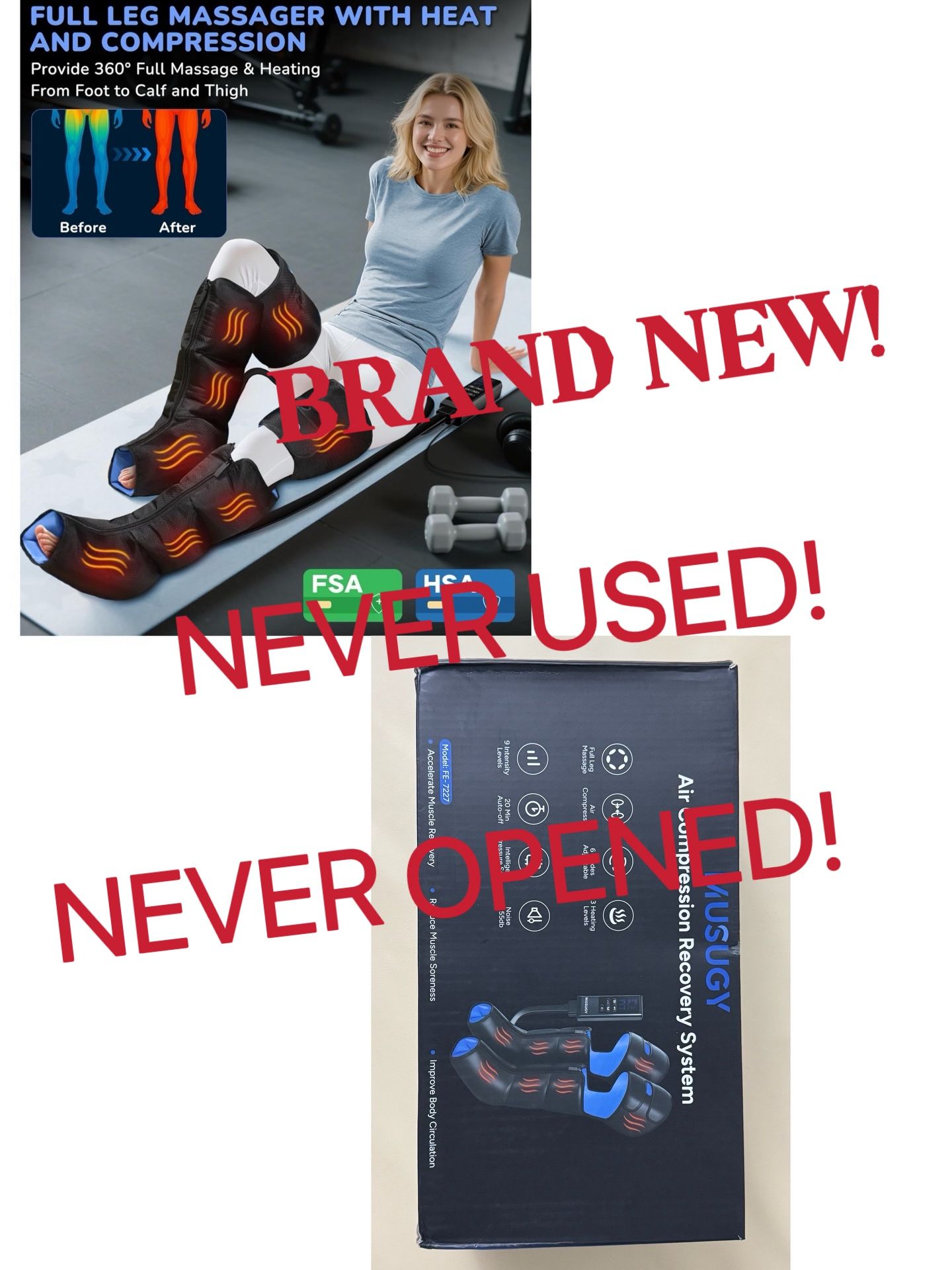 🦵🔥 $118 – Brand New Full-Leg Air Compression Massager w/ Heat | Circulation & Pain Relief | Never Used 🔥🦵