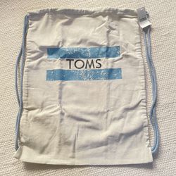 Toms Drawstring Backpack Fabric Lightweight Bag Sack Logo Blue Beige
