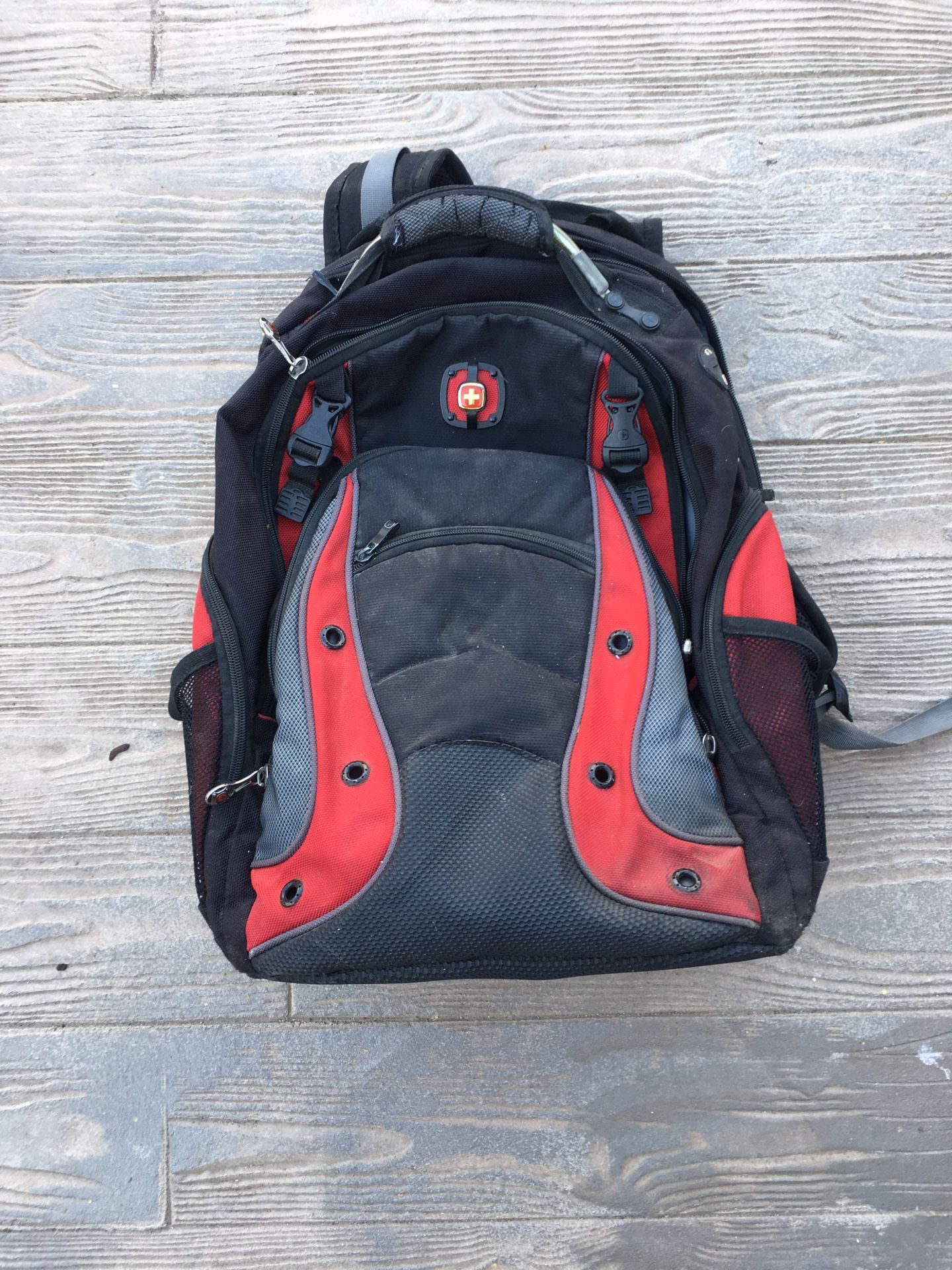 Swiss army backpack black and red blue inside and red