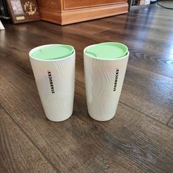 2 Starbucks Siren Logo Ceramic 12oz Tumbler with Lid (EACH ONE), perfect condition
