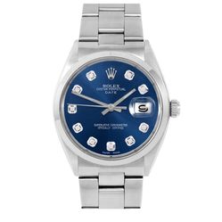 Pre-Owned Rolex 1500 Men's 34mm Date Wristwatch Blue Diamond (3 Year Warranty) (Good)