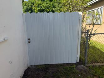 White Metal Fence Gate with Lock
